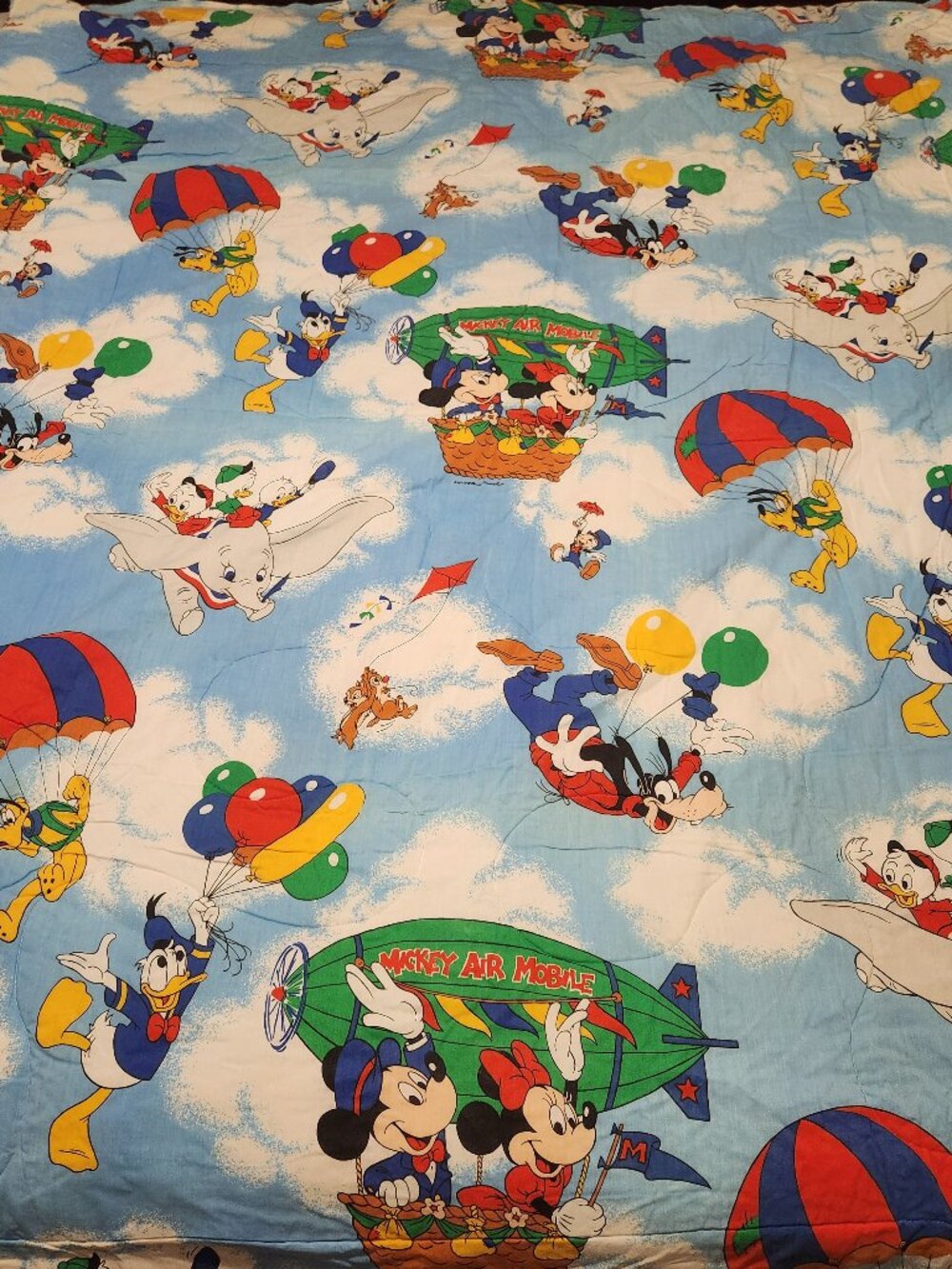 Vintage Walt Disney Air Mobile Mickey Minnie Goofy Pluto Twin Comforter 68x86"